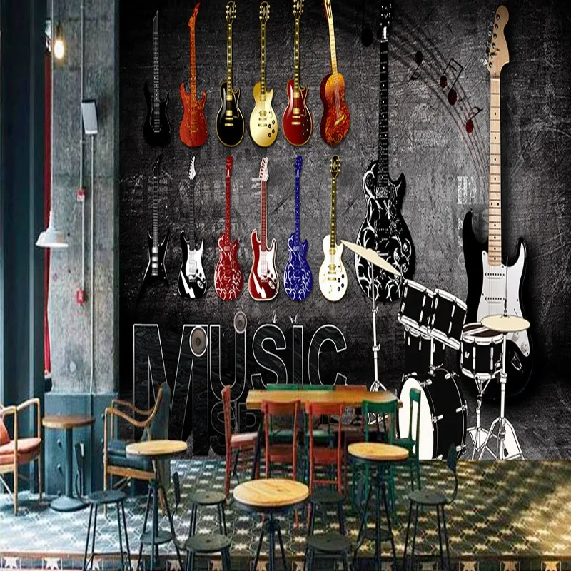 

Drop Shipping Wallpaper For Walls 3 D Retro Nostalgic Rock Musical Instruments Custom Wallpaper KTV Bar Backdrop Decoration