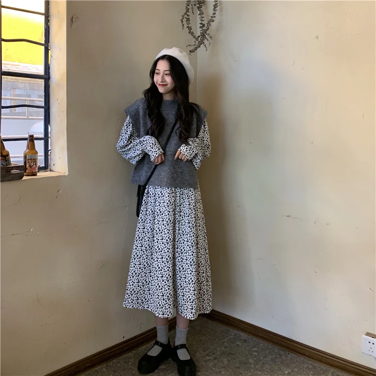 3 colors 2019 autumn and winter preppy style sleeveless vest sweater side split solid color knitted womens (C9346) |