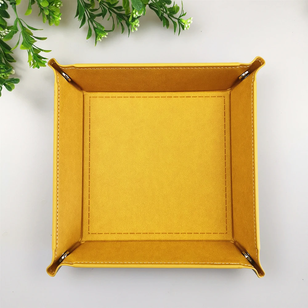 1 Pcs 18x18cm Four Corners PU Leather Tray Change Tray Sundries Storage Box Dried Fruit Plate Desktop Storage Tray