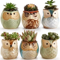 6 In Set 2.5Inch Owl Pot Ceramic Flowing Glaze Base Set Succulent Cactus Plant Pot Flower Pots Container Planter Vases Gift Idea