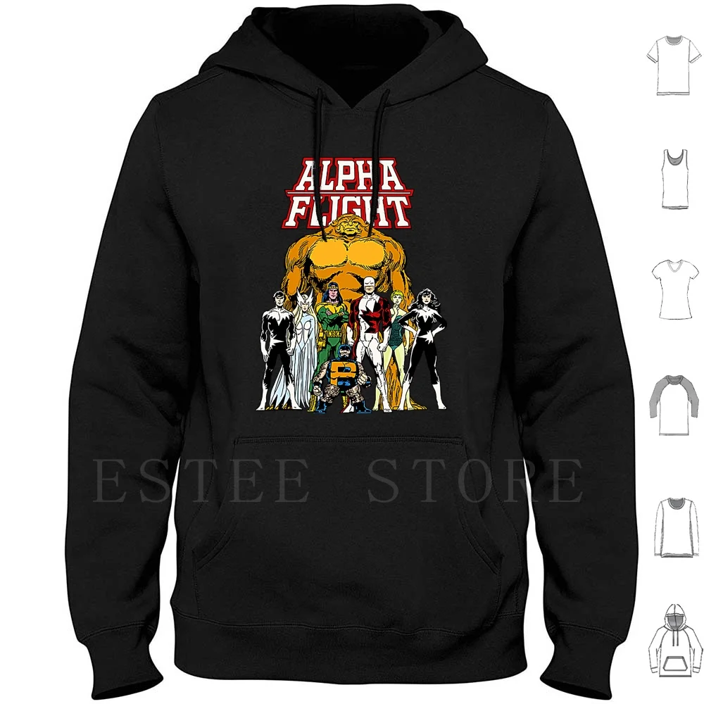 

Alpha Flight Team Hoodie Long Sleeve Alpha Flight Aurora Canada Canadian Guardian Northstar Retro Comics Sasquatch Snowbird