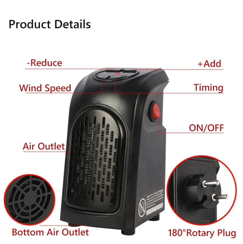 

Electric Wall Heater Mini Portable Plug-in Household Handy Heater Stove Radiator Warmer Machine For Indoor Heating Camping