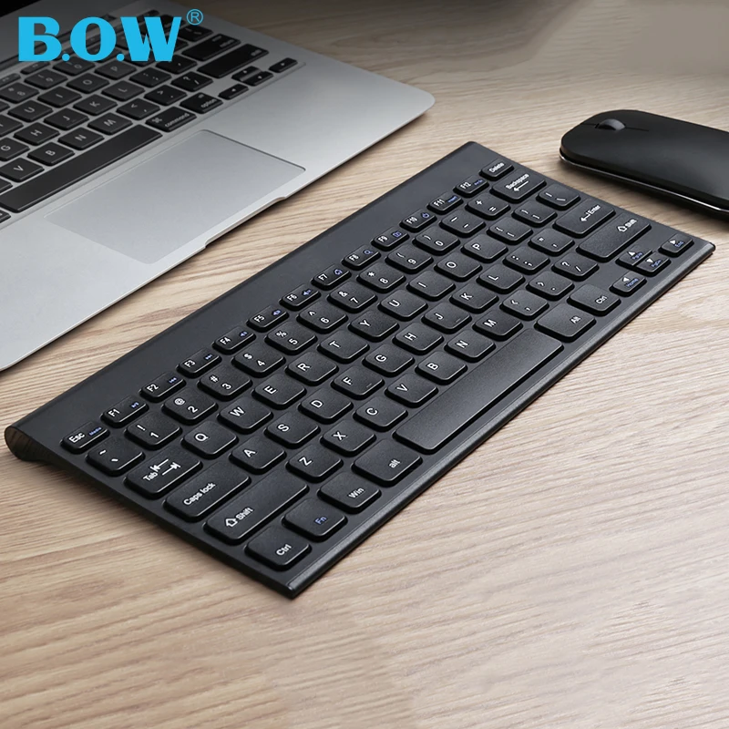 

B.O.W Rechargeable Mouse Keyboard Combo 78 Keys, Share Same 2.4Ghz Wireless Dongle Quiet Typing Aluminium Keyboard for PCs