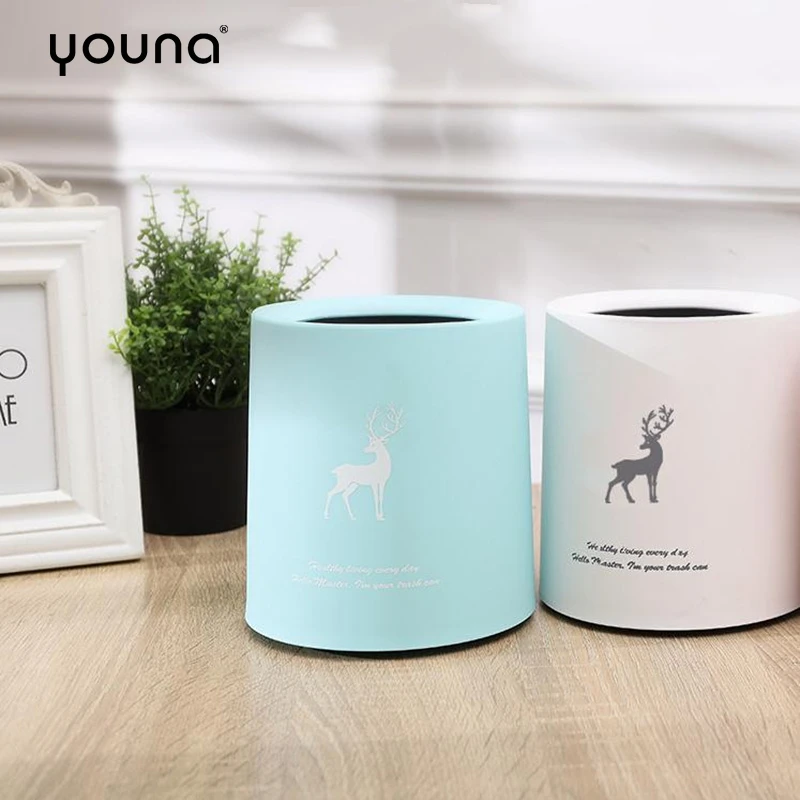 Desktop Trash Can Simple Solid Color Rubbish Beautiful Pattern Decoration for Dressing Table Desk Bedroom Durable Bin | Дом и сад