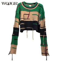 wqjgr winter jacket patchwork o neck tassel sweater for women and pulovers full sleeve tops female clothing