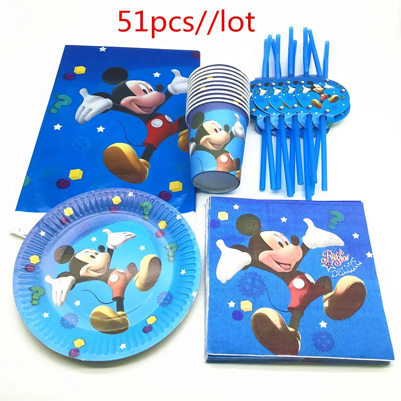 51 шт. декоративная соломенная Скатерть Микки Маус|Одноразовая посуда для