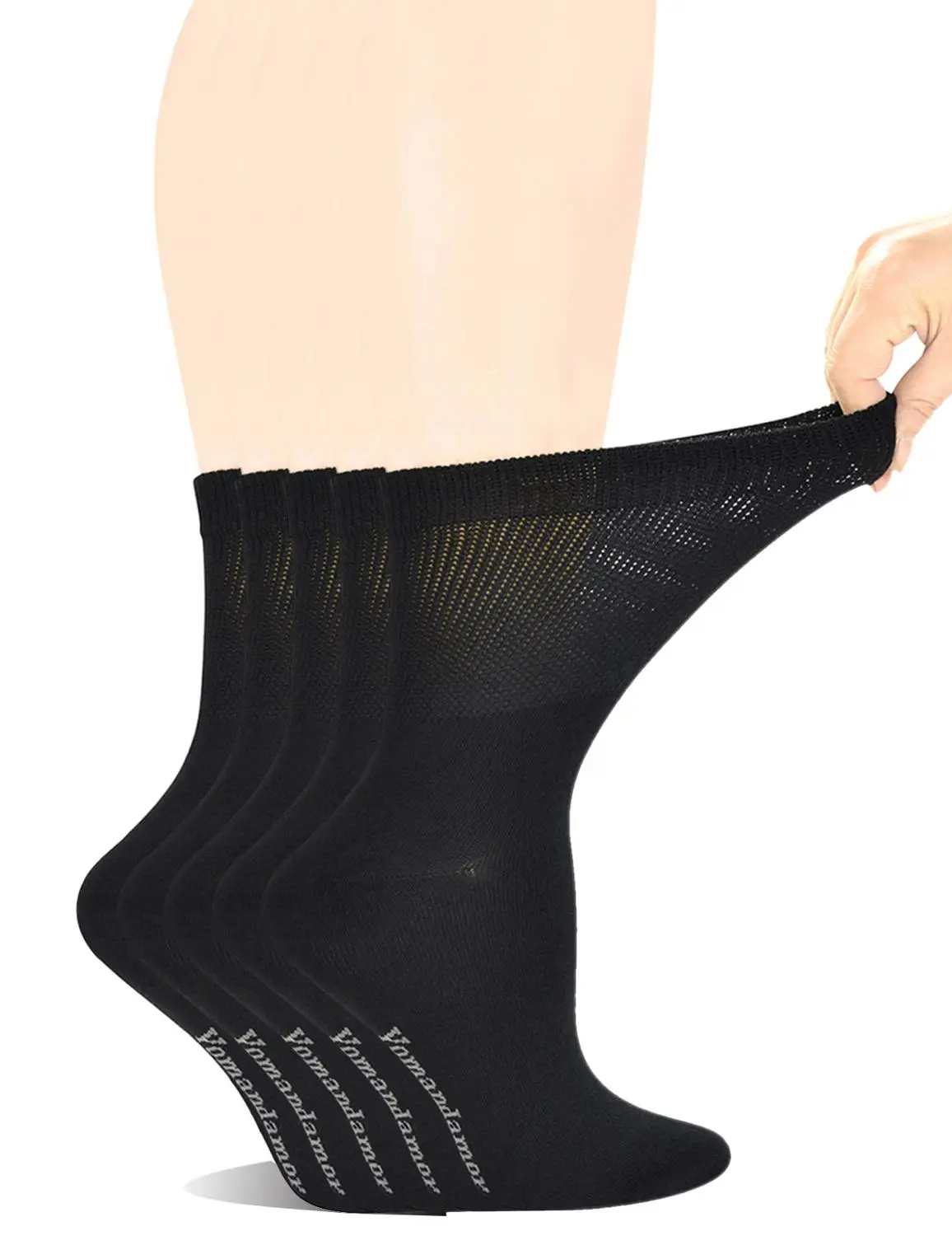 

Yomandamor Women's 5 Pairs Seamless Bamboo Dress/Diabetic Crew Socks with Non-Binding Top, L size