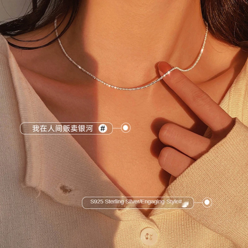 

New 925 Sterling Silver Bling Bling Necklace Star Clavicle Chain Necklaces for Women 2021 Korean Fashion Jewelry Birthday Gift