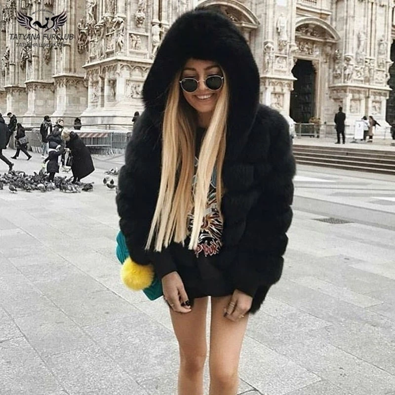 Tatyana Furclub натуральное меховое пальто Женская куртка из лисьего меха с капюшоном цельная кожа натуральная Шуба из натурального Лисьего меха Женское зимнее роскошное меховое пальто
