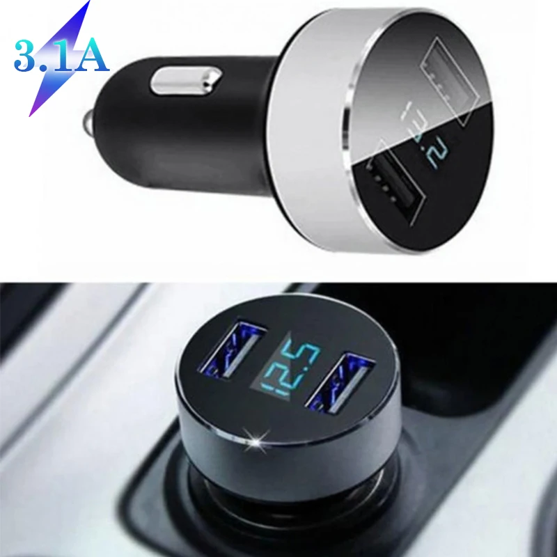 Автомобильное зарядное устройство с двумя usb-портами 3,1 А, светодиодный дисплей, универсальное автомобильное зарядное устройство для мобильного телефона Xiaomi, samsung S8, iPhone 6, 6s, 7, 8 Plus, планшет