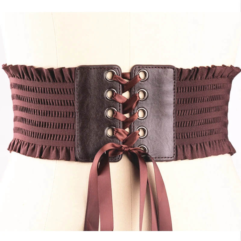 InsGoth растягивающиеся черные ремни женские модные кожаные на шнуровке готические