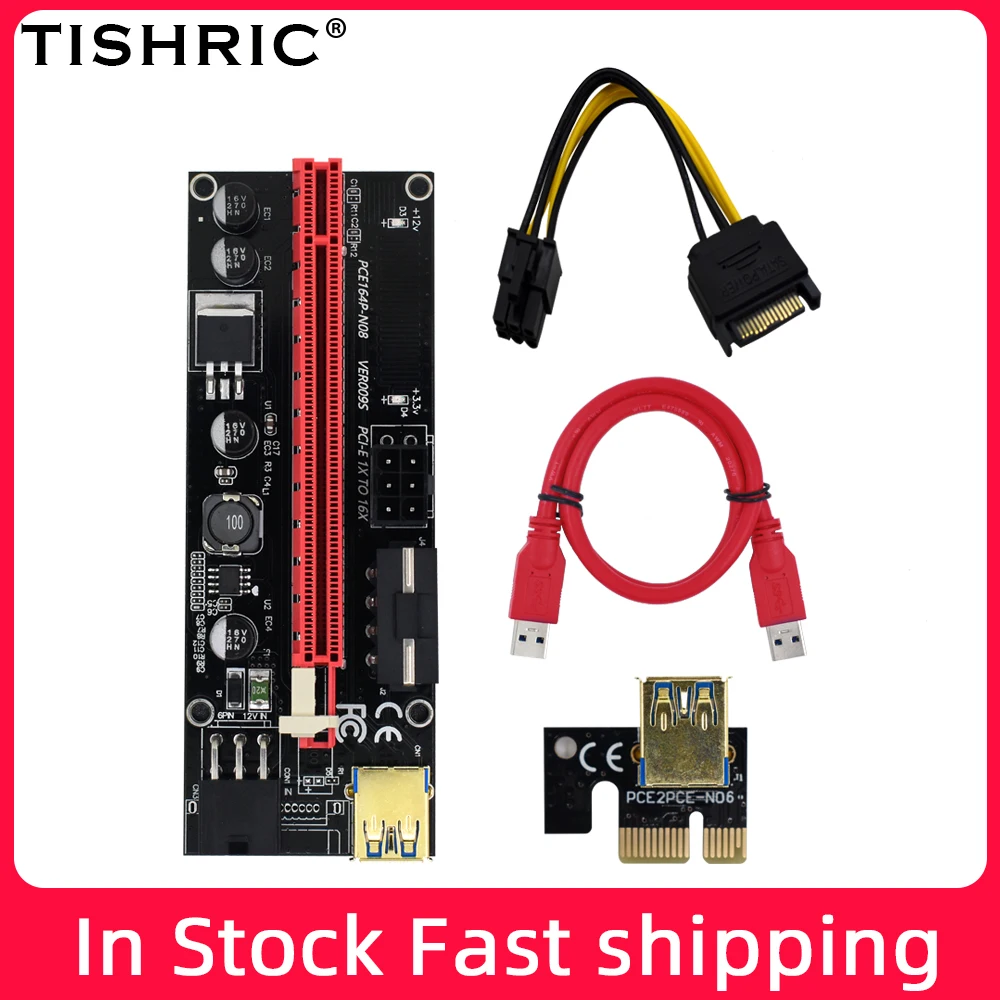 TISHRIC 1 10 шт. PCIE Riser 009s 009 PCI E Майнер для видеокарты USB 3 0 SATA расширитель биткоина