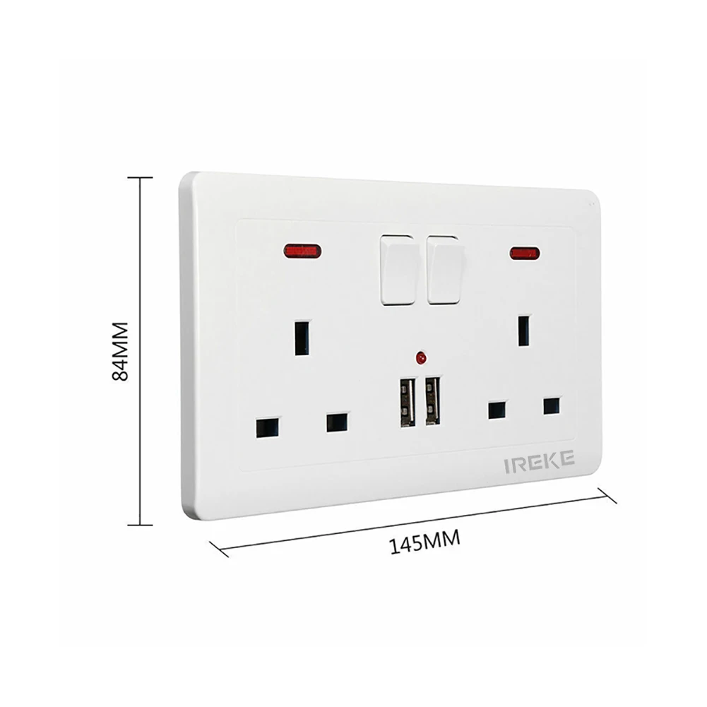 Стандартная настенная двойная розетка 110 ~ 250 В переменного тока 13 а с 2 положениями светодиодный выключатель
