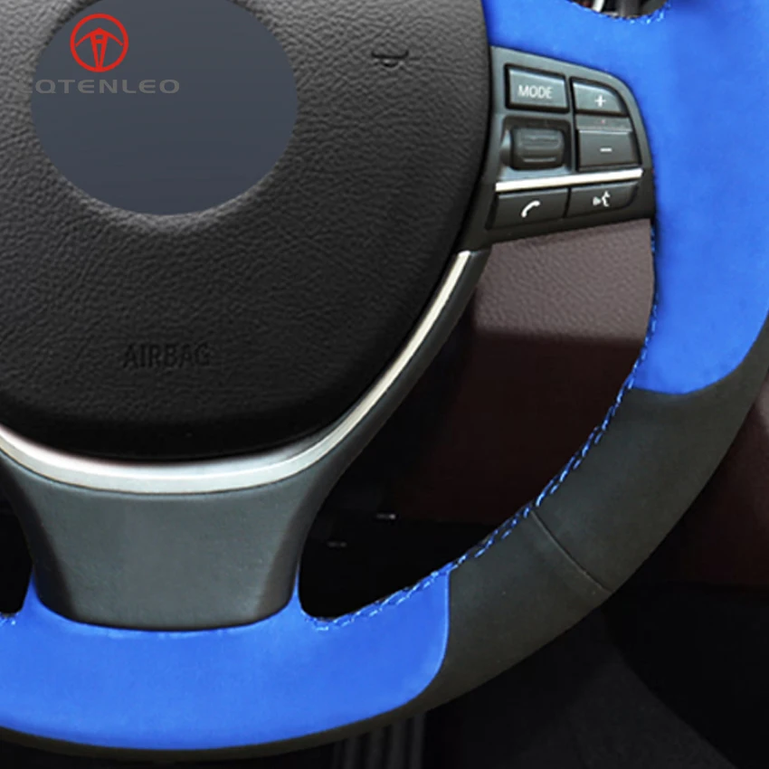 

LQTENLEO DIY Car Steering Wheel Cover Blue Black Suede For BMW 6 Series 640i 650i F12 F13 F06 7 Series 730Li 740Li 750Li F01 F02