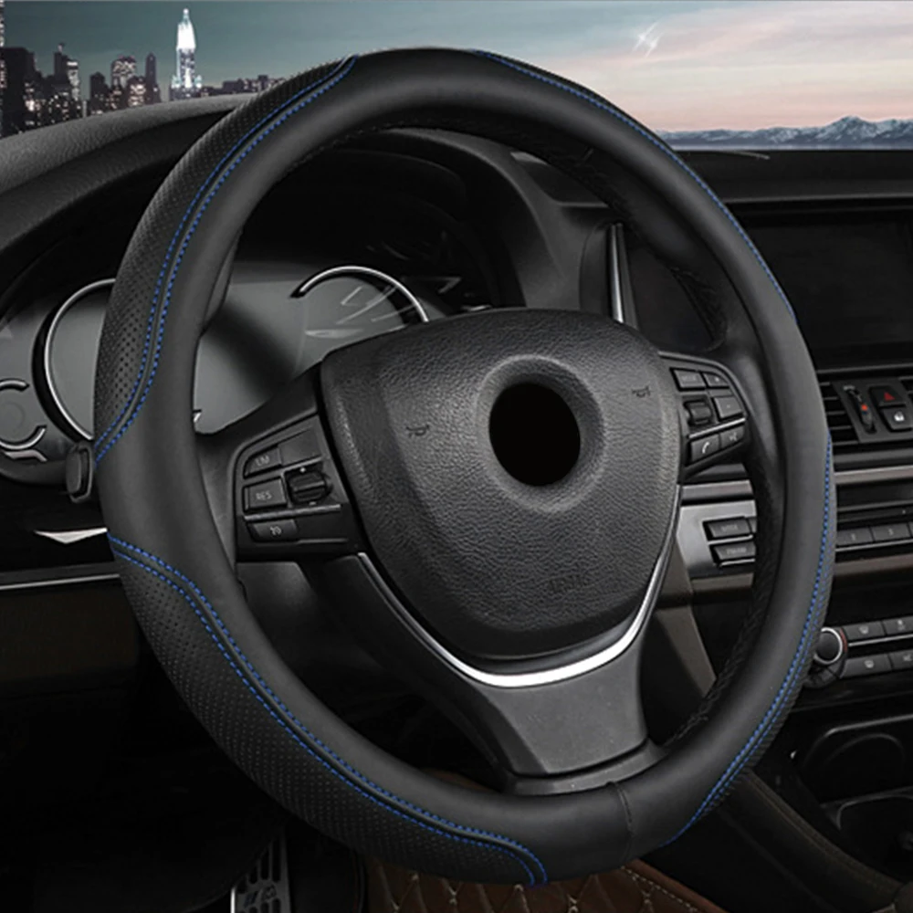 

Leather Car Steering Wheel Airbag Cover Universal For Skoda Octavia 2 3 Rapid Kodiaq Superb Fabia Yeti Karoq Kamiq Oktavia