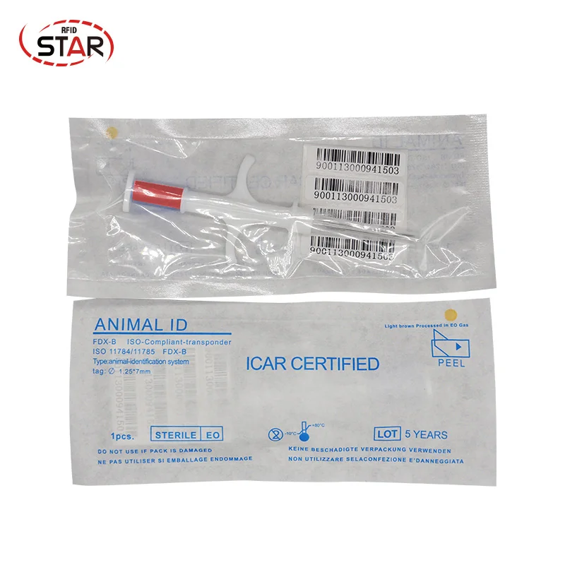 10pcs 1.4x8/2.12x12/1.25x7mm size FDX-B ISO11784/5 RFID implant chip syringe Animal microchip for pet dog cat fish | Безопасность и