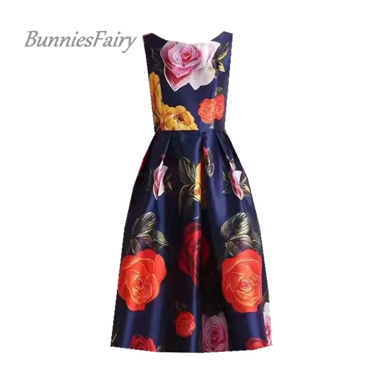 BunniesFairy Весна Осень Хепберн Винтаж Ретро Пастельные цветы цветочный принт Высокая талия платье-майка без рукавов Vestidos - Цвет: 01