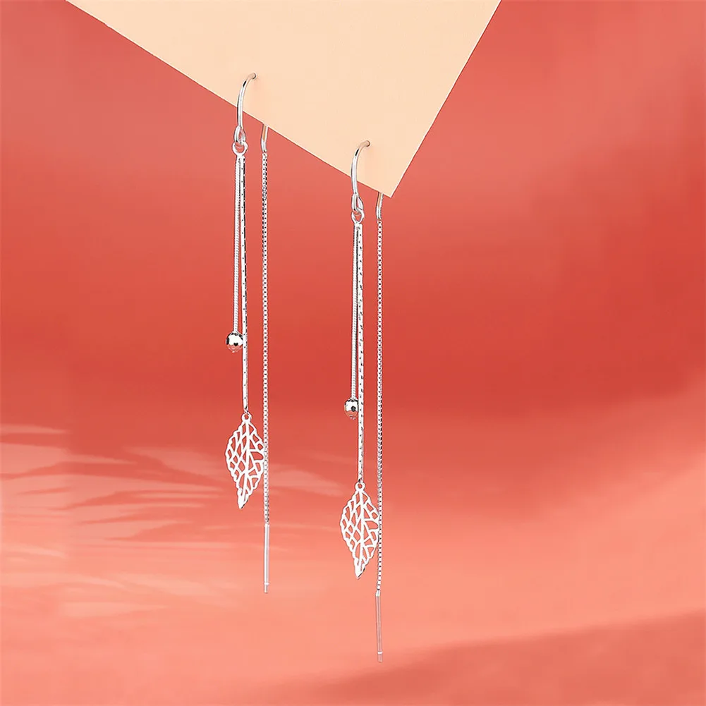 

Office Super fairy tassel leaves Earrings for women Hollow leaves wedding Long earrings copper Women's jewelry ear cord