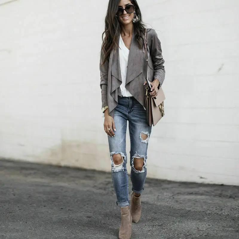 Осенние женские повседневные куртки Meihuida Кардиган с длинным рукавом и водопадом