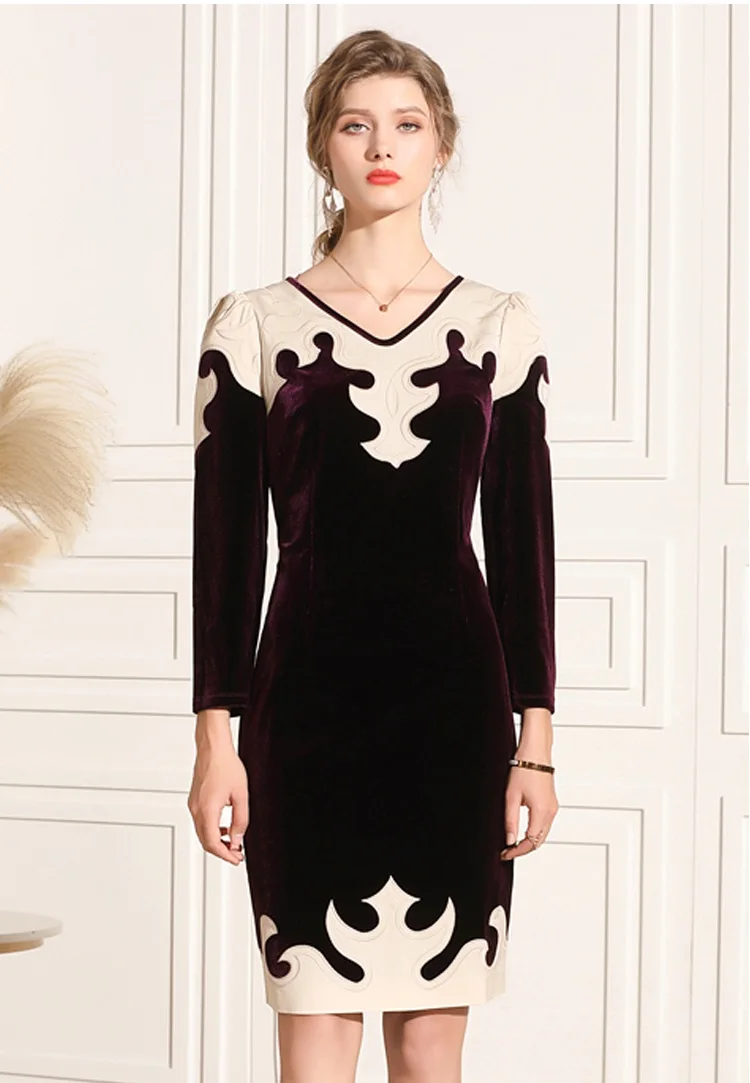 

XXXXL облегающее платье 2020 осень-зима вечерние события, женское платье с v-образным воротом, с геометрическими узорами вышивки 3/4 с длинными ру...