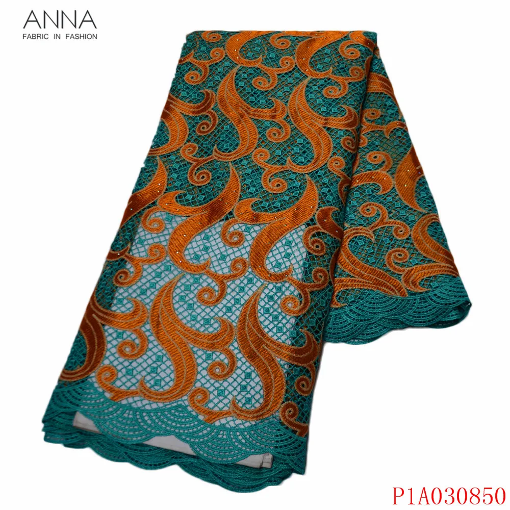 

Anna latest african cord lace french water soluble fabric 2021 high quality embroidery with stones nigerian mesh laces 5 yards