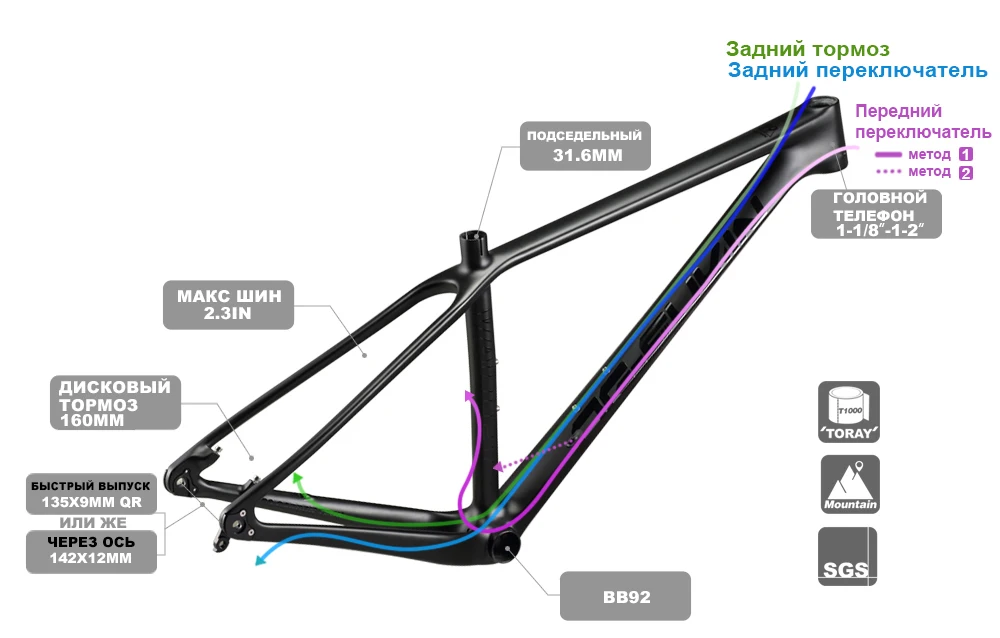 OG-EVKIN CF-052 29er MTB карбоновая велосипедная Рама 135x9 мм QR или 142x12 мм через ось дисковая рама карбоновая для горного велосипеда BB92 велосипедная Рама
