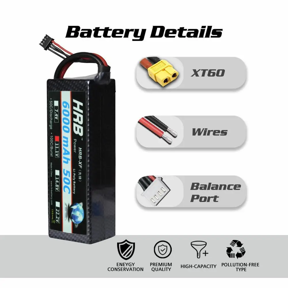 2 шт. HRB 3S Lipo аккумулятор 11 1 В 6000 мАч 50C жесткий чехол Deans для радиоуправляемых