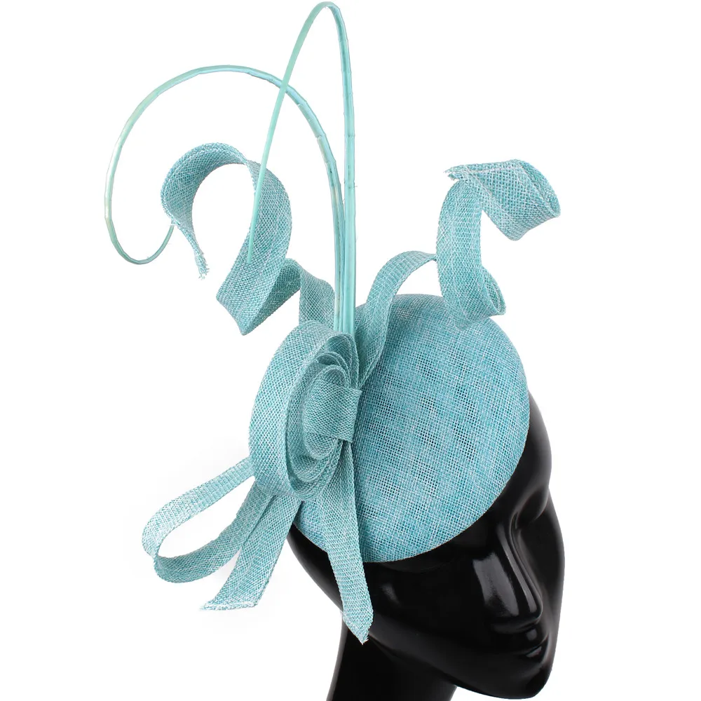 turquoise Fascinators navy Blue Hat Women Large Brim Flowers Linen Royal Wedding Fedoras Ladies Sinamay Hats Kentucky Derby Party Fedora - Цвет: turquoise