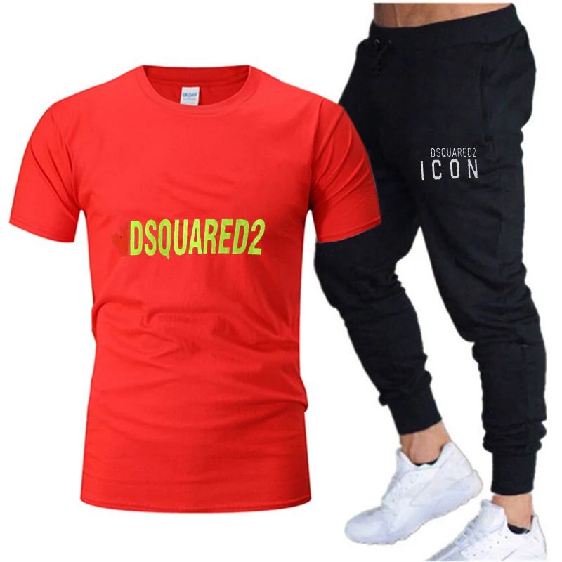 

DSQ2 Sportswear Brand Suit Men's brand printed sportswear set pure cotton Gym Fitness Running suit fashion short sleeve T-shirt