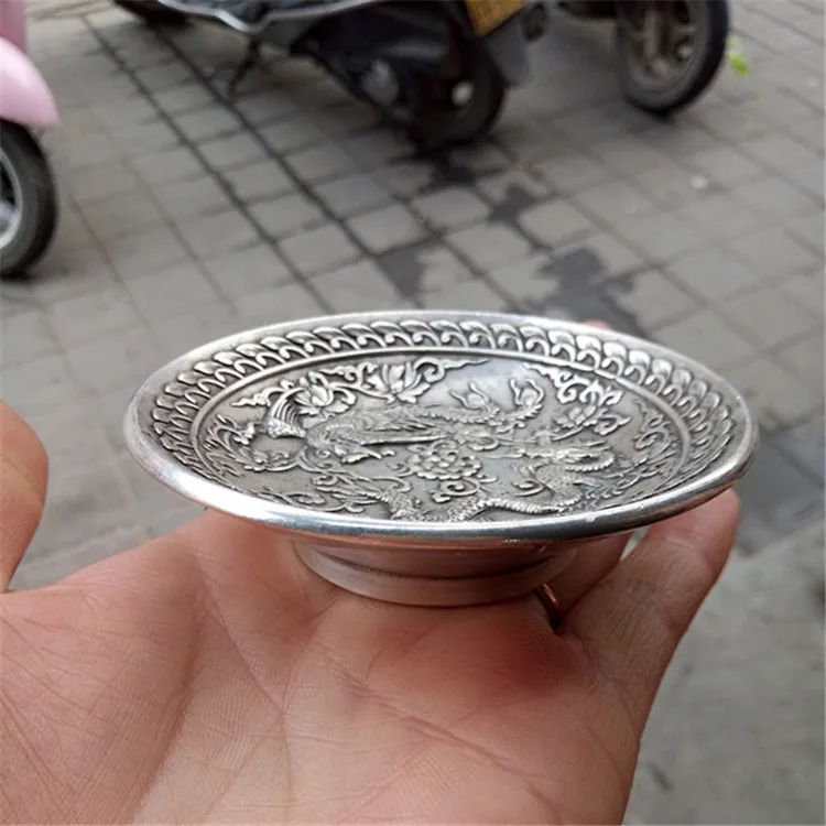 Коллекция китайский Тибетский серебристый резные Мифические животные дракон и