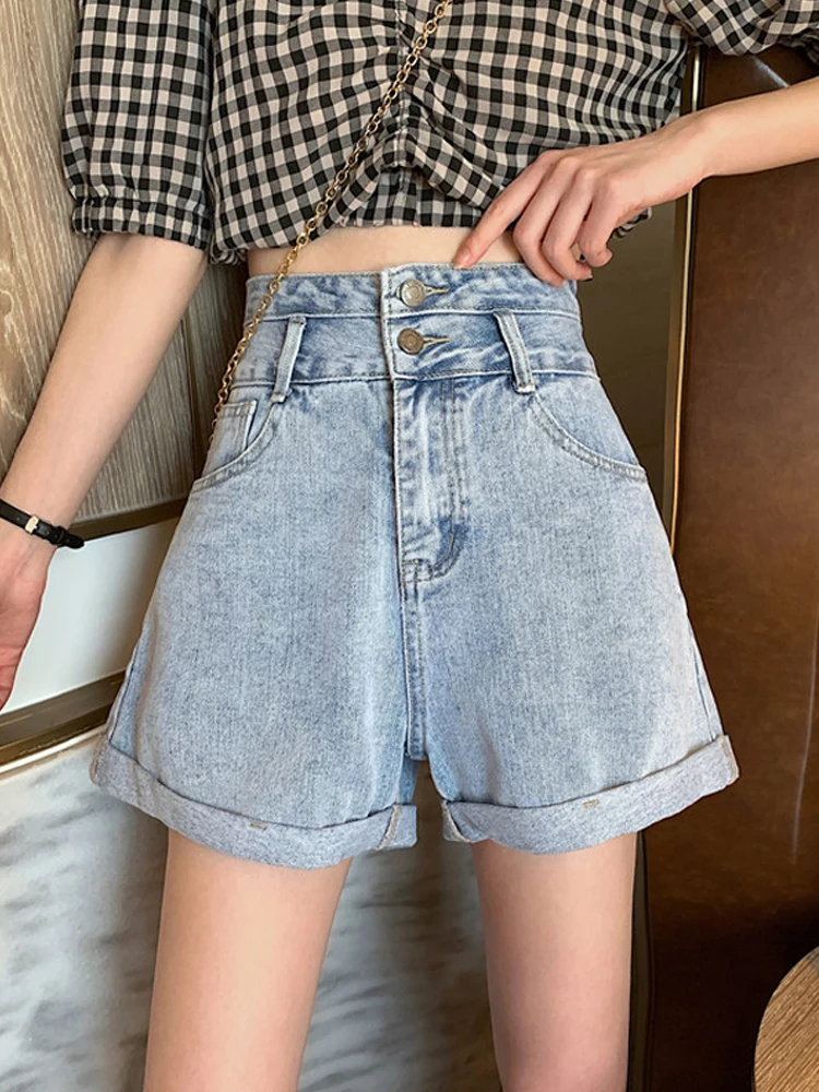 

2020 Summer new loose small jeans women high waist thin wide leg shorts