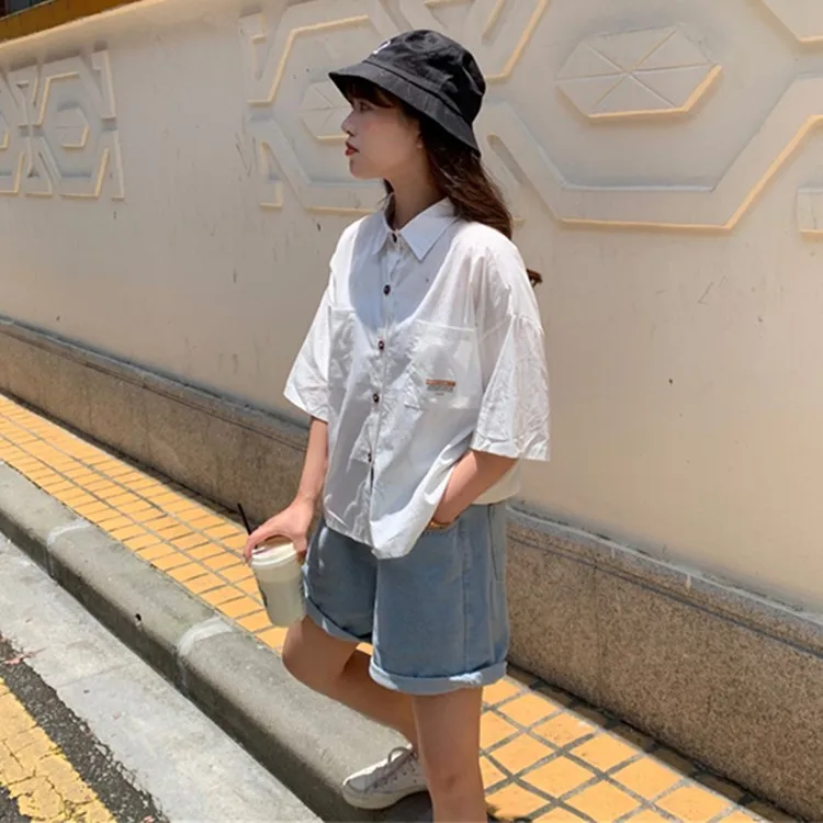 

blusas plus size casual half turn-down collar summer style new pockets regular womens tops and blouses mujer de moda Shirts