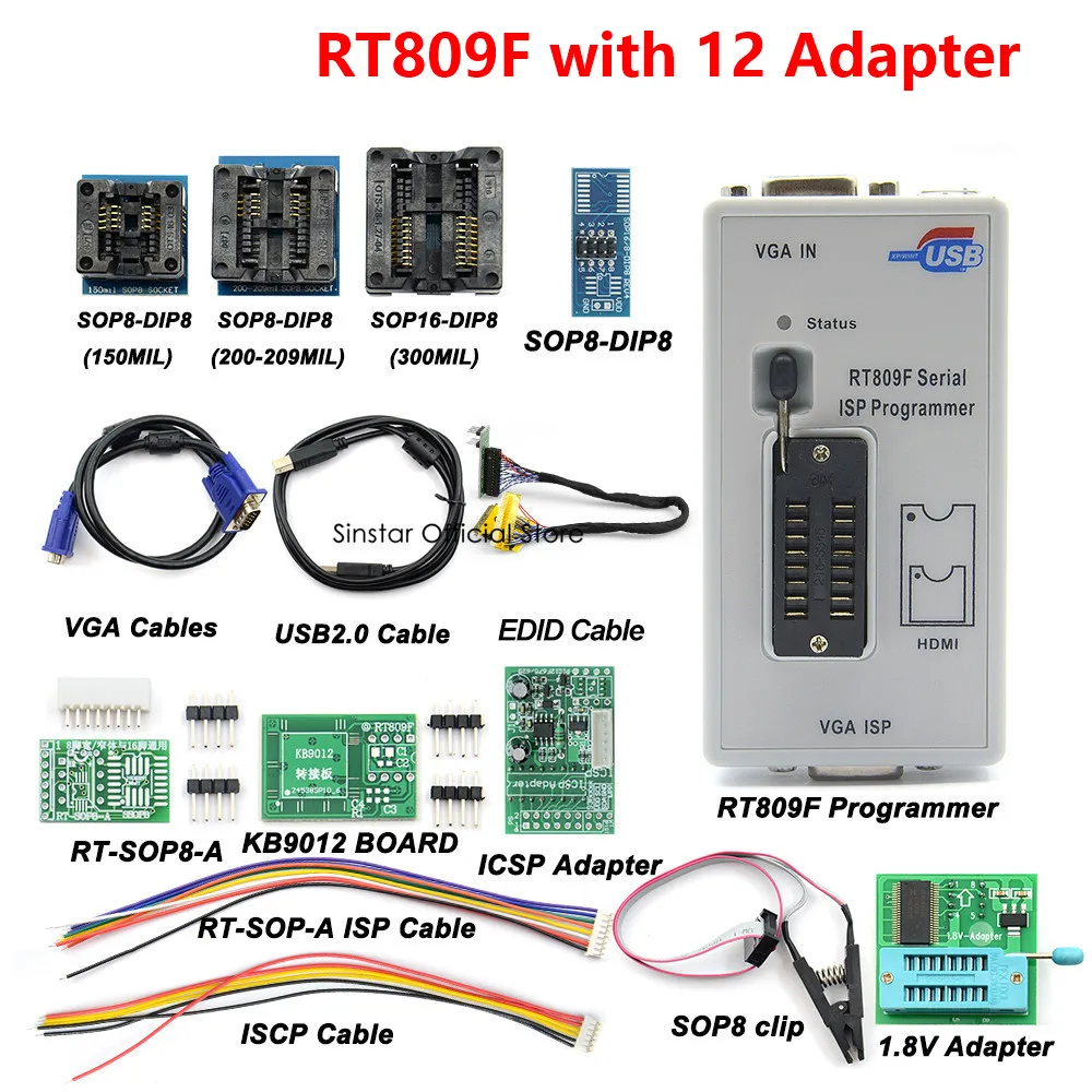 Оригинальный RT809F программист + 11 Адаптеры sop8 IC зажим 1 8 V / SOP8 адаптера VGA ЖК-дисплей