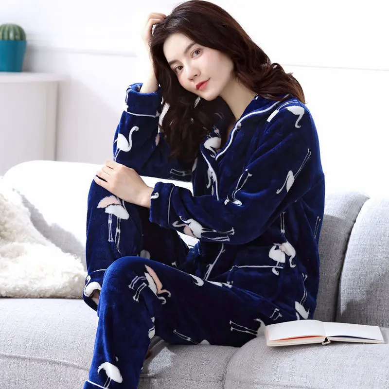 pijamas women sets Пижамы женские коралловые флисовые толстые фланелевые однотонные теплые пижамы женские толстые зимние домашние костюмы Пижамный костюм домашние пижамы XXL XXXL - Цвет: pijamas women sets