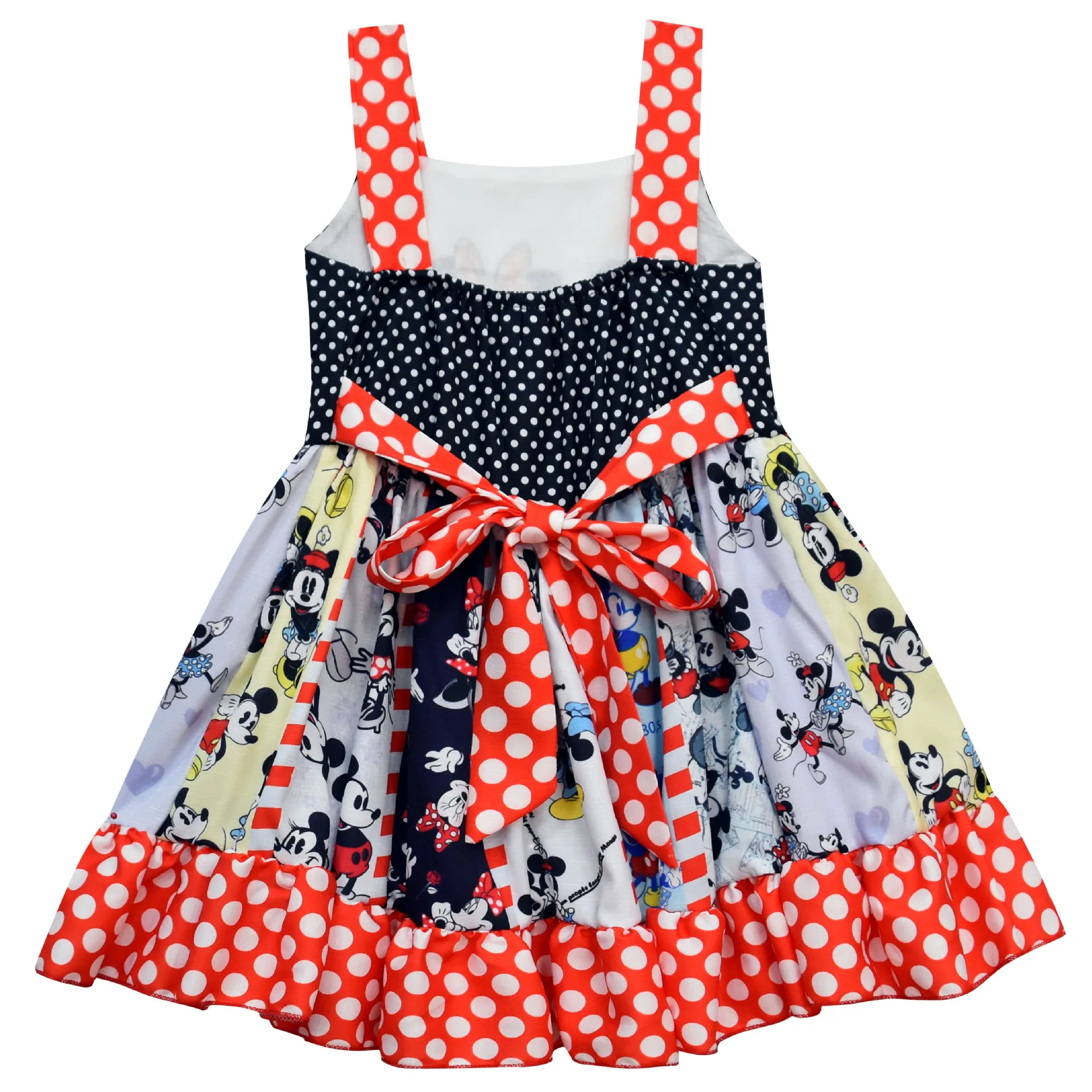2020 г. Новое Летнее Детское платье в горошек с Минни Маус для девочек Открытое на