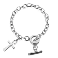 stainless steel ankh charm toggle bracelet for women men metal cross pendant ot buckle toggle bracelet