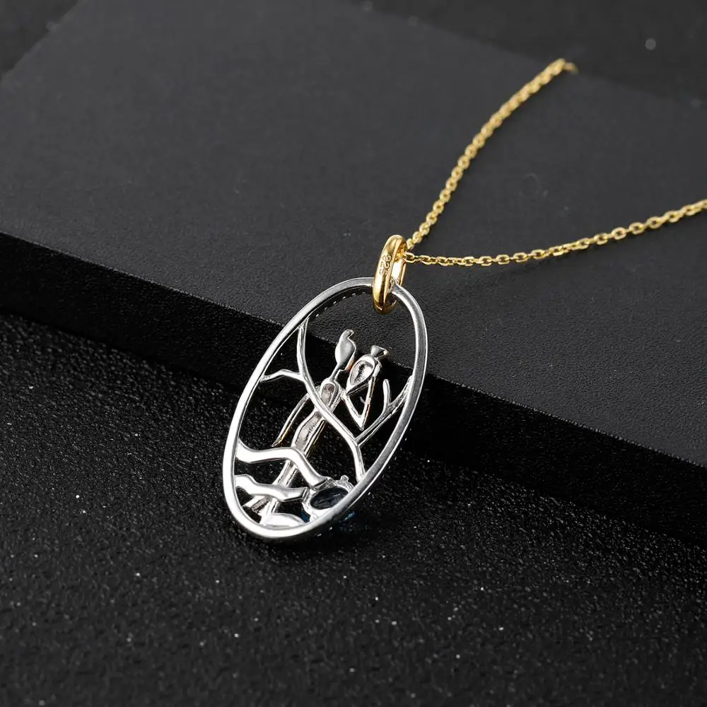 GEM'S BALLET 0.57Ct Natural Swiss Blue Topaz 925 Sterling Silver Golden Woman Fetch Water Pendant Necklace For Women Jewelry | Украшения