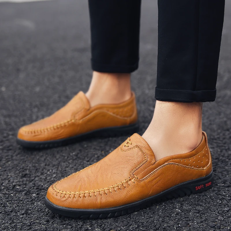 

Fashion Leather Men Loafers New Handmade Casual Shoes Men Moccasins For Men comfortable Leather Flats Shoes Big size 37-47 w5