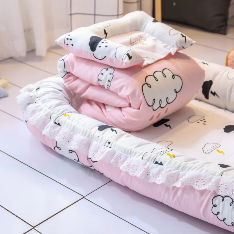 

Baby Bed Crib With pillow Quilt Portable Removable Washable Crib Travel Bed For Children Infant Cotton Cradle For Newborn Bumper