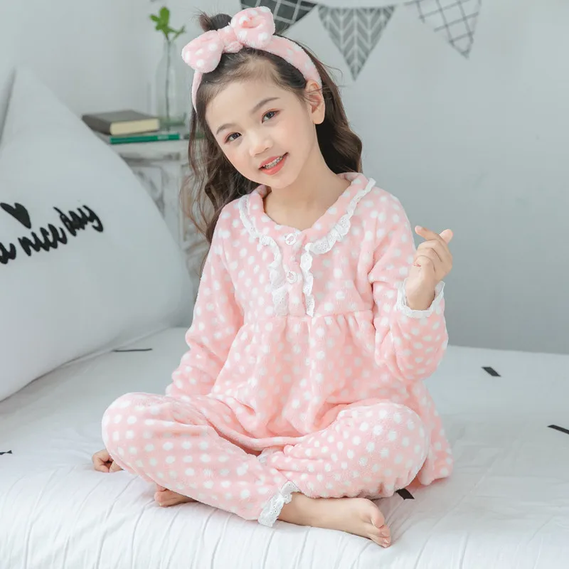 

Spring Autumn Girl Long Sleeve Flannel Pajamas Sets Cute Print Girl Sleepwear Long Sleeve Tops+Pants 2pcs Set Children Home Coat