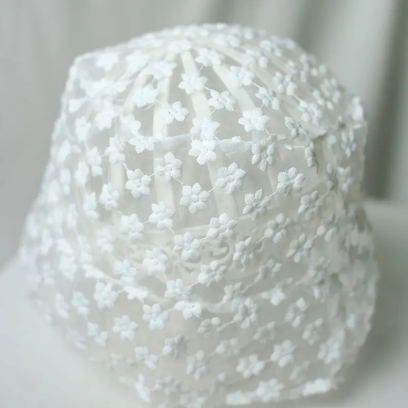 Johnature 2021 New Mystery Lace Embroidery Fluoroscopy Bucket Hat Korean Fashion All Match Solid Color Mech Women Hats
