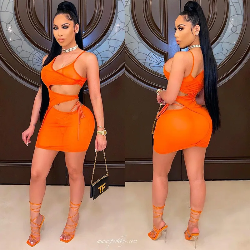 

Donsignet 2021 сетчатые ткани платье на петельках для женщин новые летние пикантные платье без рукавов и бретелек для женщин вечерние