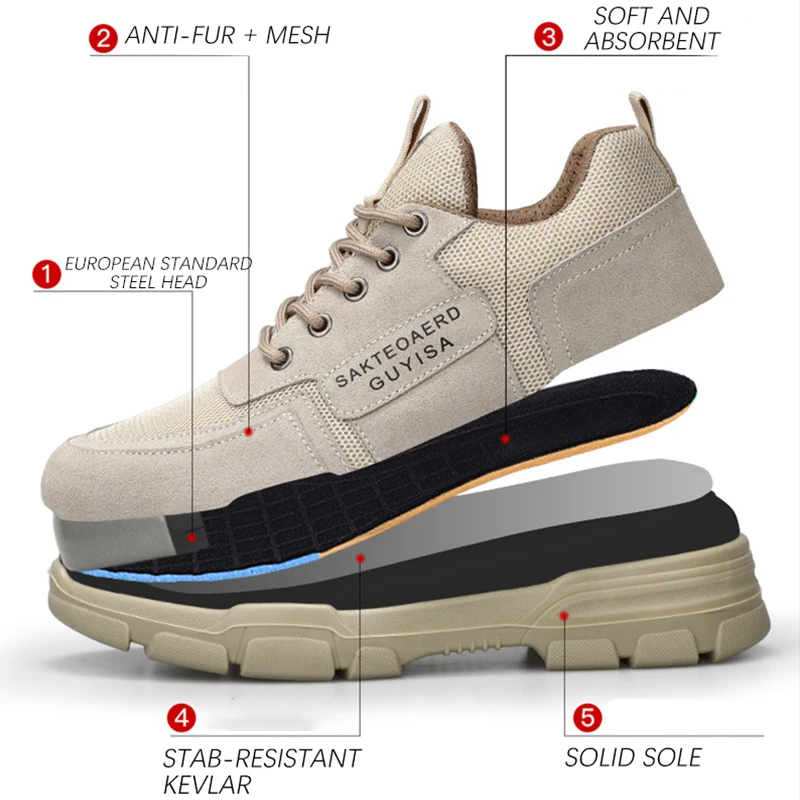 

High Quality Safety Boots Men's Work Shoes Indestructible Work Boot With Steel Toe Cap Anti-piercing Safety Shoes Men's Sneakers
