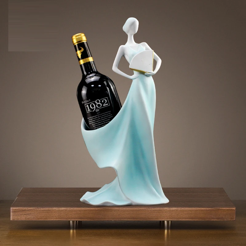 

Creative Home Decorative Figurines Ornaments Modern Minimalist Blue Take Fan Beauty Wine Rack Decoration Creative Wedding Craft