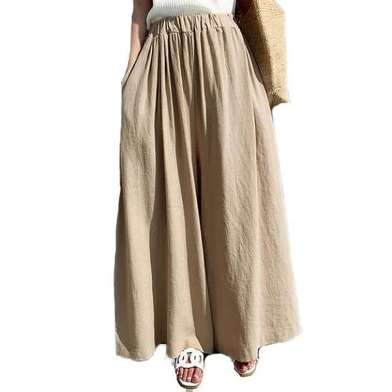 

Women's Wide Leg Trousers 2021 New Fashion Culottes Pants Casual Elastic Waist Long Pantalon Palazzo Female Solid Turnip