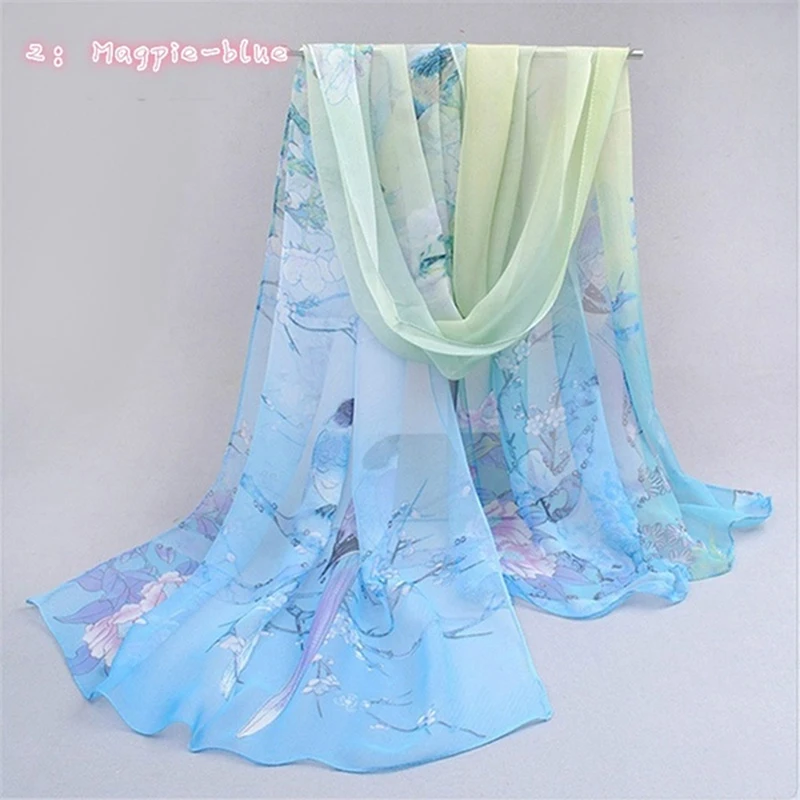 

2021 New Fashion Womens Ladies Medium Long Chiffon Stole Scrawl Flower Magpie Printed Soft Scarf