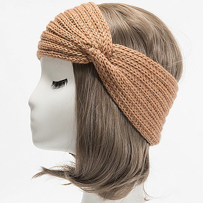 

Autumn Winter Solid Crochet Knitting Wool Women Headband Weaving Cross Handmade DIY Hair Bands Warm Sweet Girl Hair Accessories