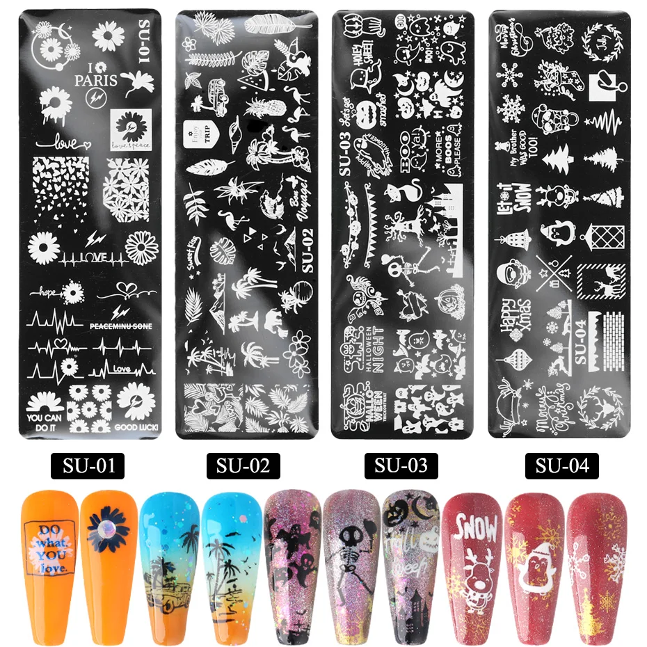 

8pcs/Set Stamping Nail Art Plates Flowers Plants Letters Text Nail Stamp Templates Printing Stencils Manicure Tools TRSU01-08-3