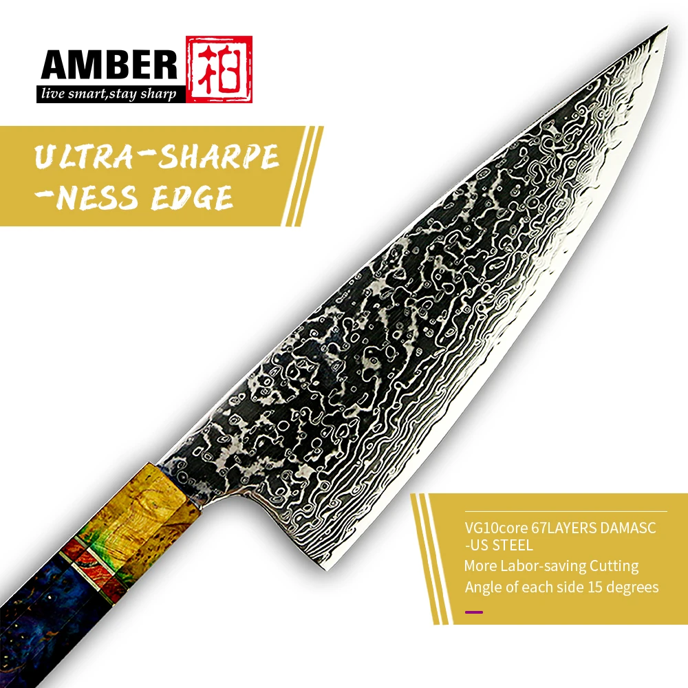 Нож шеф повара ручной работы из японской дамасской стали Kiritsuke 67 слоев VG10
