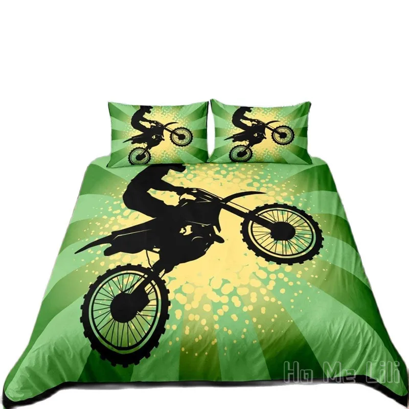 

Boys Dirt Bike By Ho Me Lili Duvet Cover Set Racing Car Tie Dye Design Modern Extreme Sport Bedding Room Decoration